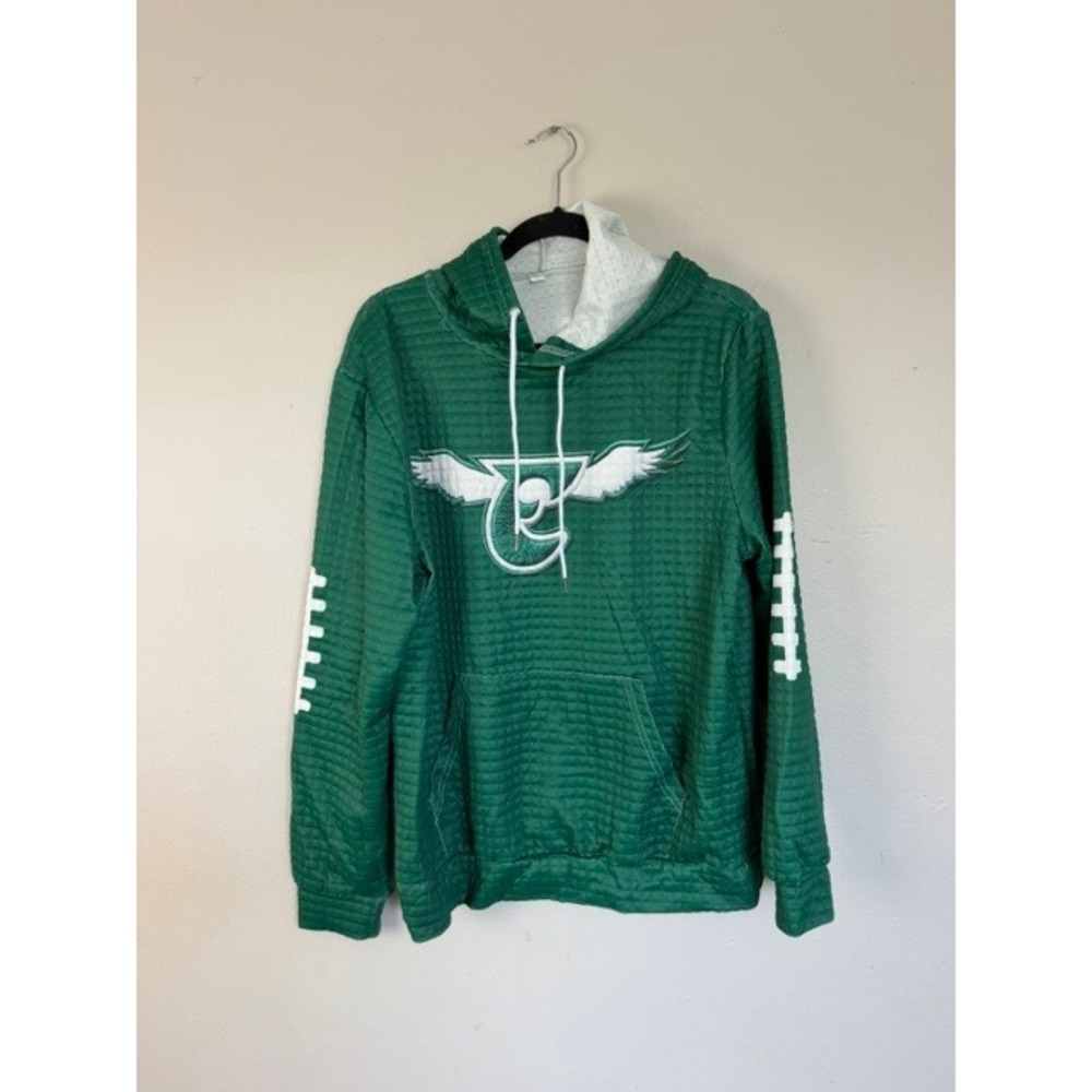 Philadelphia Eagles Style Quilted Waffle Knit Hoodie Green Medium Pullover